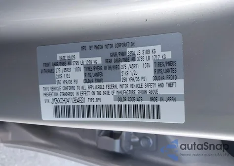 2026 Mazda Cx-90 3.3 Turbo Premium Sport z USA, uszkodzony, nr VIN JM3KKCHD4T1354931